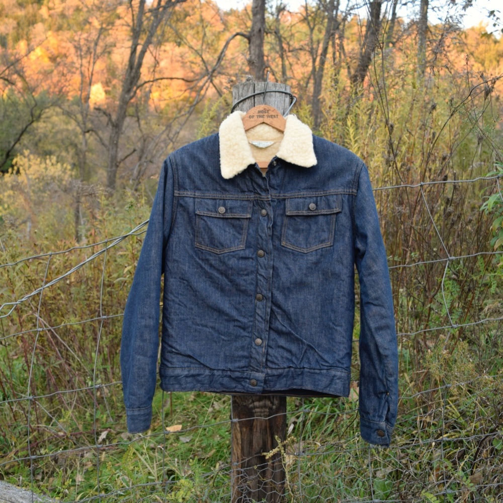 Vintage 70s Sears Jr Bazaar Youth M Women's XS Sherpa Lined Denim Jacket